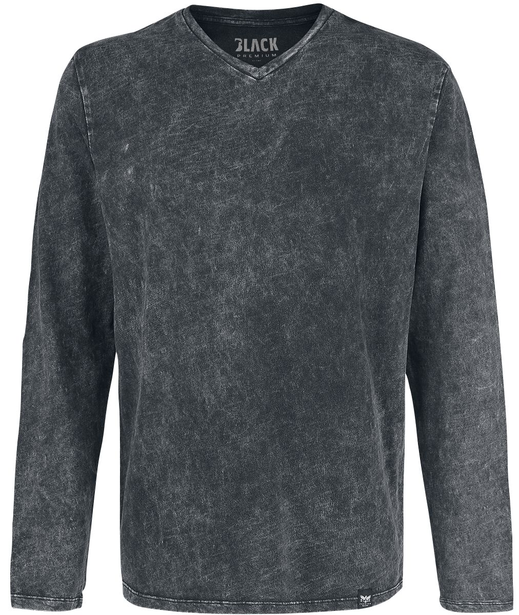 Langarmshirt mit V-Ausschnitt und Waschung Langarmshirt grau von Black Premium by EMP