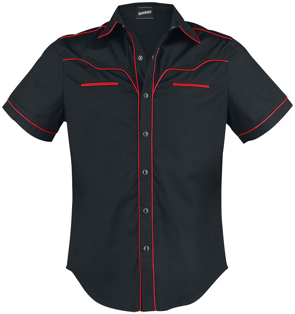 Plain Trim Kurzarmhemd schwarz/rot von Banned Alternative