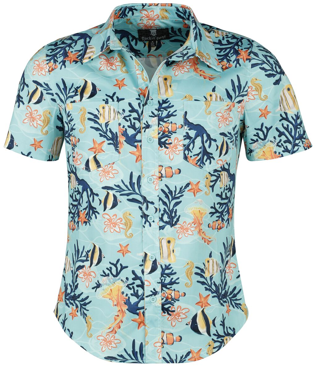Image of Camicia Maniche Corte di Rockin' Gent shirt - Coral Reef - S a XXL - Uomo - turchese