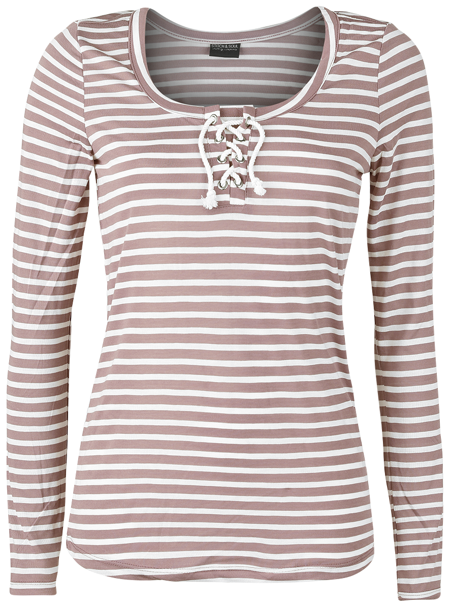 Stitch and Soul - Ladies Striped Shirt - Girls longsleeve - off pink/white image