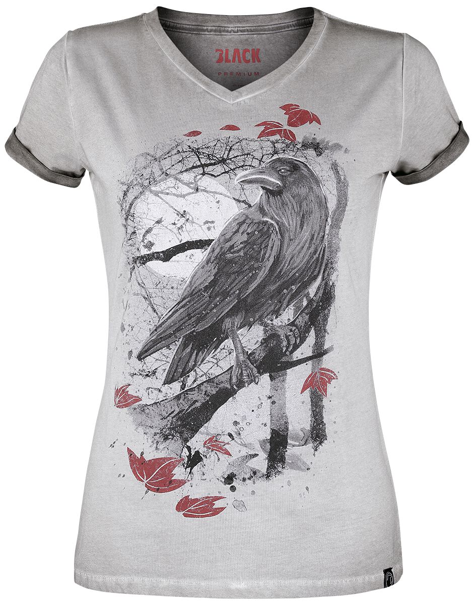 Black Premium by EMP T-Shirt - T-Shirt mit Rabenprint - XS bis 5XL - für Damen - Größe S - grau