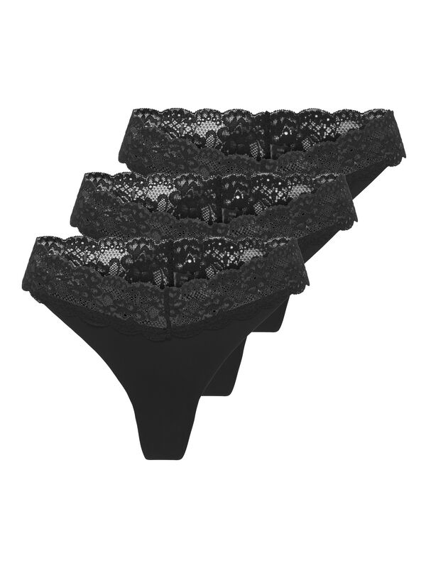 Levně Only ONLCHLOE LACE S.S THONG 3-PACK ACC NOOS Sada string kalhotek černá