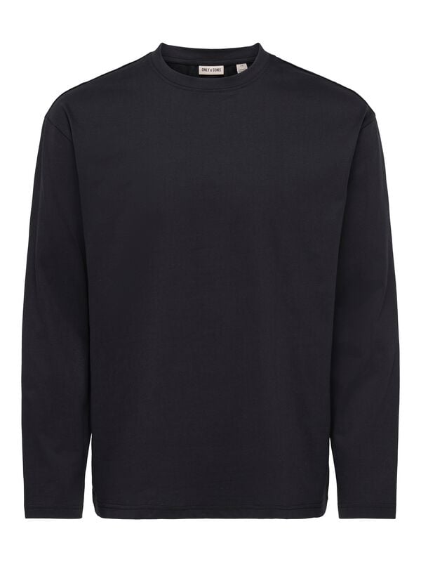 ONLY and SONS Shirt met lange mouwen - ONSFRED LIFE RLX LS TEE NOOS - S tot XXL - voor Mannen - zwart