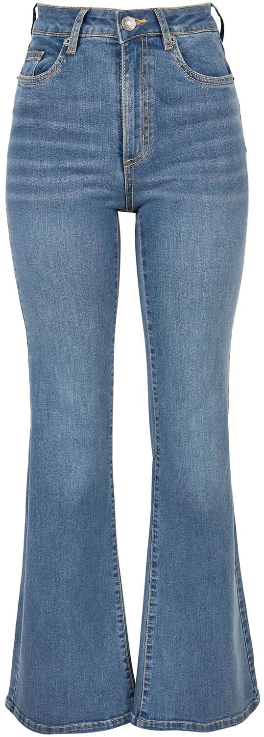 Urban Classics Jeans - Ladies High Waist Flared Denim Pants - W30L32 bis W31L32 - für Damen - Größe W31L32 - washed denim