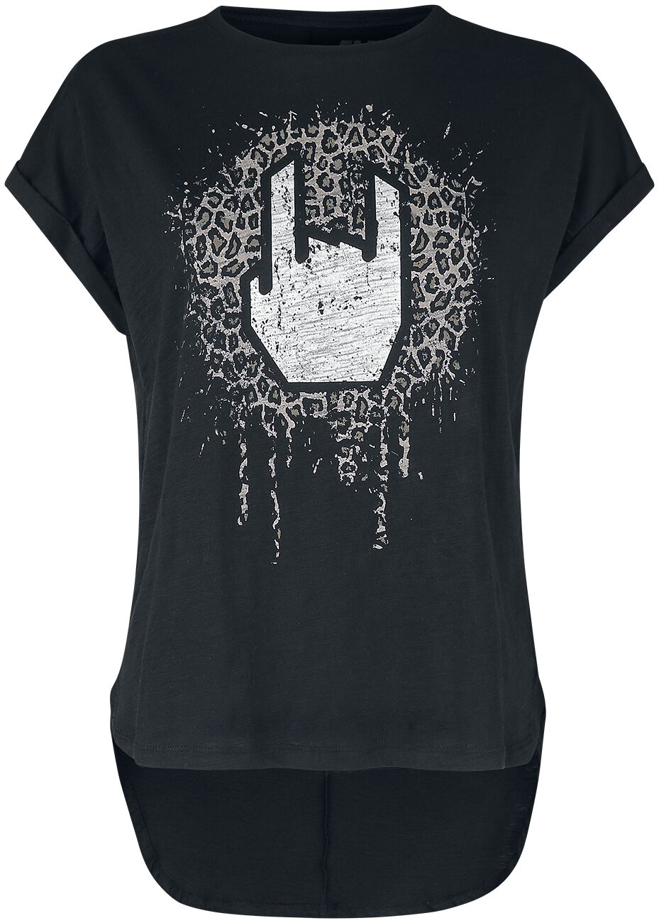 Levně EMP Stage Collection Tričko s rockhand s levhartím potiskem Dámské tričko černá