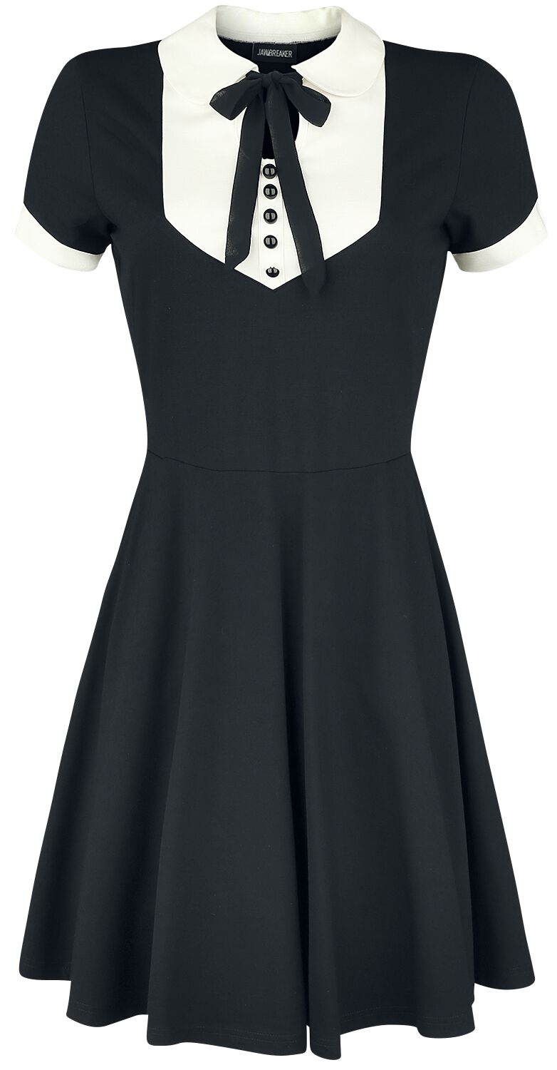 Jawbreaker - Gothic Kurzes Kleid - In A Mood Tie Neck Dress - XS bis 4XL - für Damen - Größe L - schwarz/weiß
