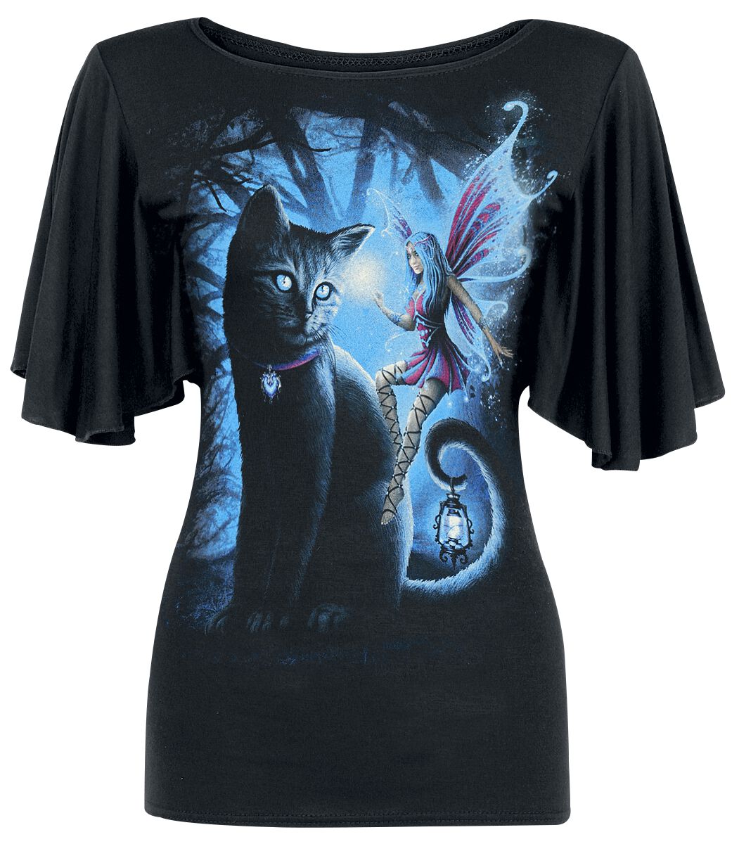 Levně Spiral Cat And Fairy Dámské tričko černá