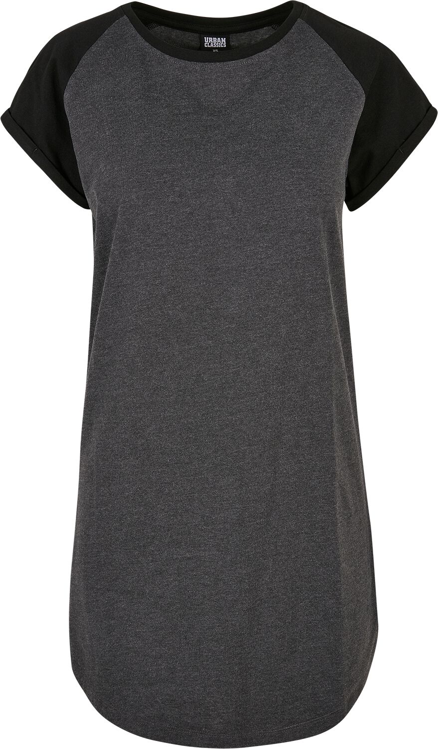 Urban Classics Kurzes Kleid - Ladies Contrast Raglan Tee Dress - S bis 5XL - für Damen - Größe XL - schwarz/grau