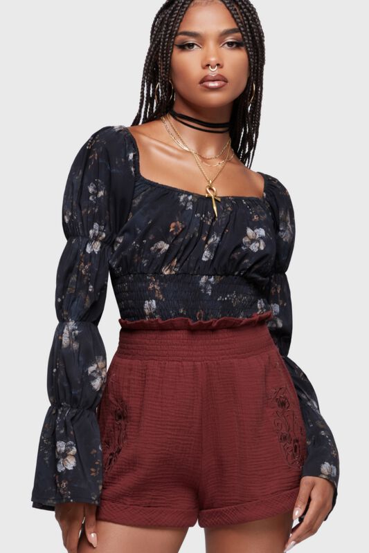 Killstar Gothic Shorts - Twilight Boho Summer - Thornwake Shorts - for Women - red