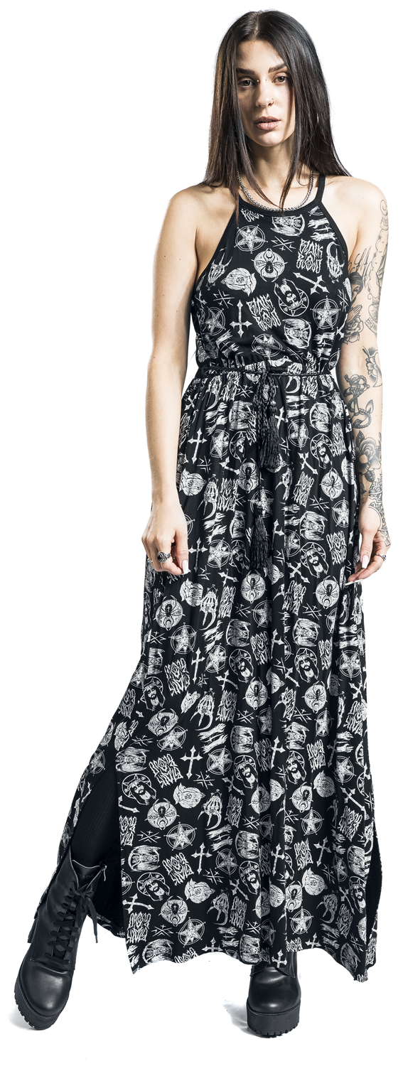 Black Blood by Gothicana Maxikleid mit Alloverprint Langes Kleid schwarz - 50.01% Rabatt