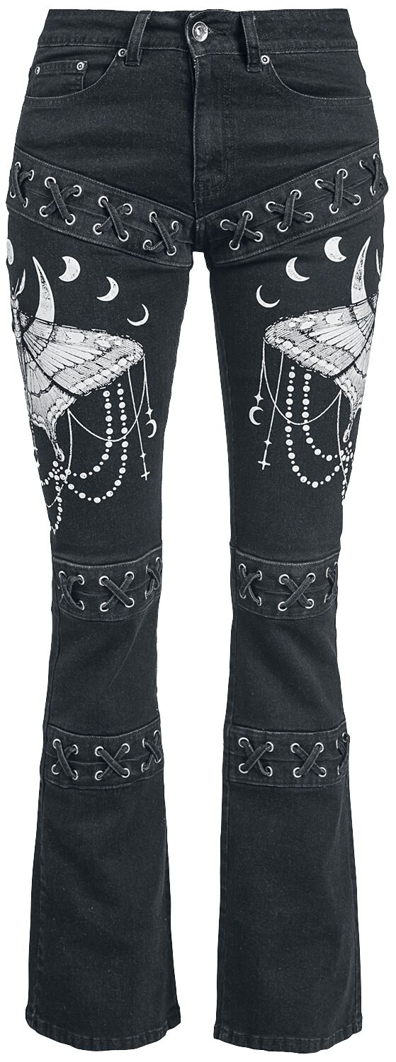 Image of Jeans Gothic di Gothicana by EMP - Grace - Jeans with Elaborate Prints and Lacing - W27L32 a W31L34 - Donna - nero