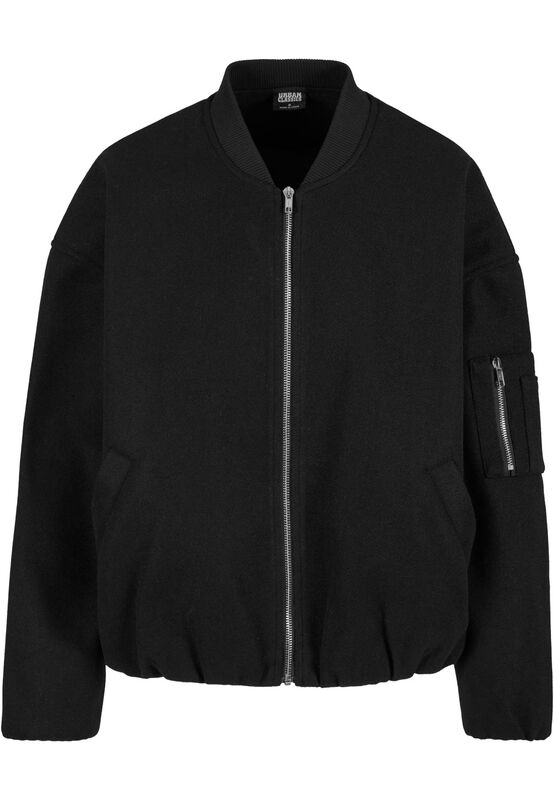 Urban Classics Bomber Jacket - Ladies' Faux Wool Bomber Jacket - XS to XL - for Women - black
