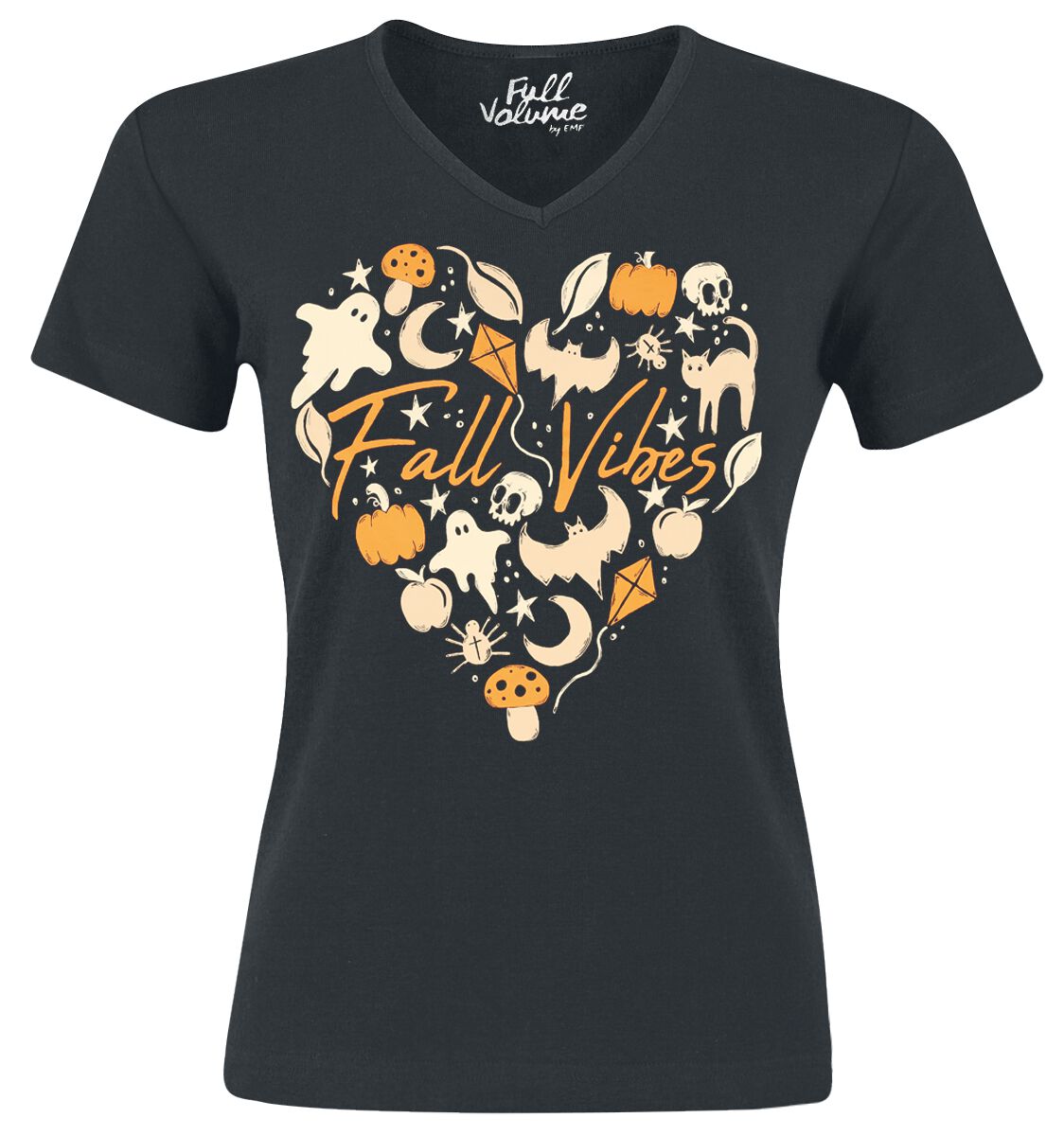 Levně Full Volume by EMP Halloweenské tričko s jesenným motívem se srdcem Dámské tričko černá