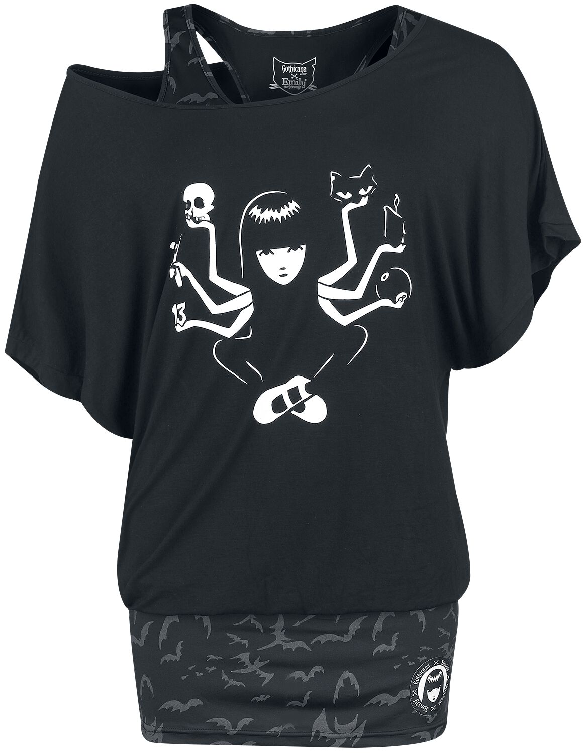 Gothicana by EMP - Gothic T-Shirt - Gothicana X Emily The Strange 2in1 T-Shirt and Top - S bis XL - für Damen - Größe XL - schwarz