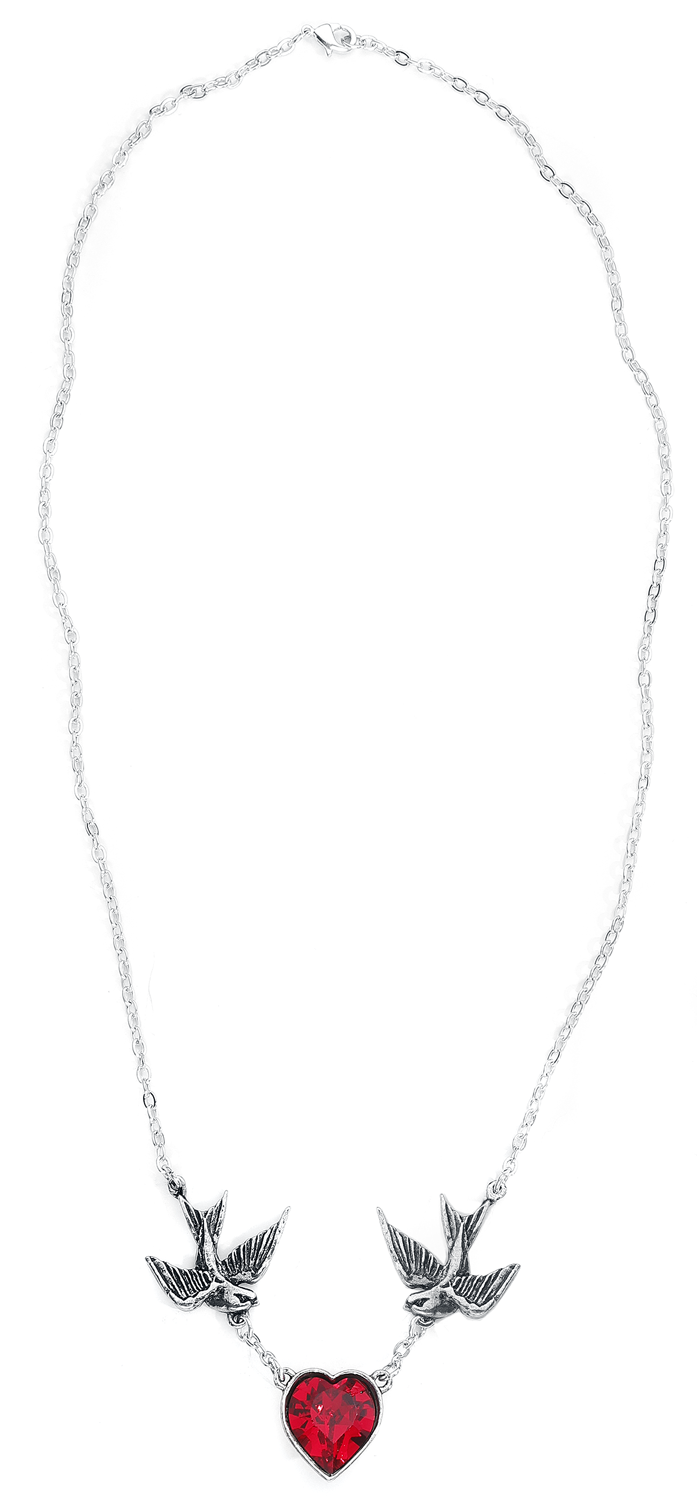 Alchemy Gothic Swallow Heart Halskette silberfarben