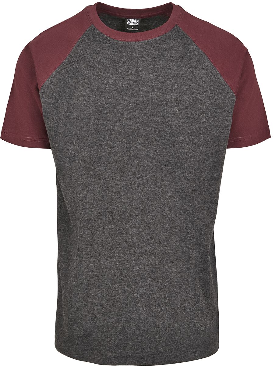 Urban Classics T-Shirt - Raglan Contrast Tee - S bis 5XL - für Männer - Größe XXL - charcoal/burgund