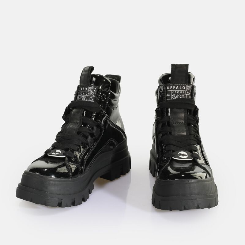 Bottes  de Buffalo - ASPHA NC MID - VEGAN PATENT - BLACK - EU37 à EU42 - pour Femme - noir