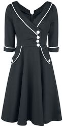 Marica 1950s Black Herringbone Wide Collar Dress, Voodoo Vixen, Mittellanges Kleid