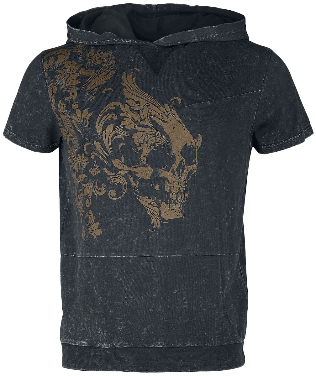 Image of T-Shirt di Black Premium by EMP - Hoodie t-shirt with skull print - S a XXL - Uomo - grigio