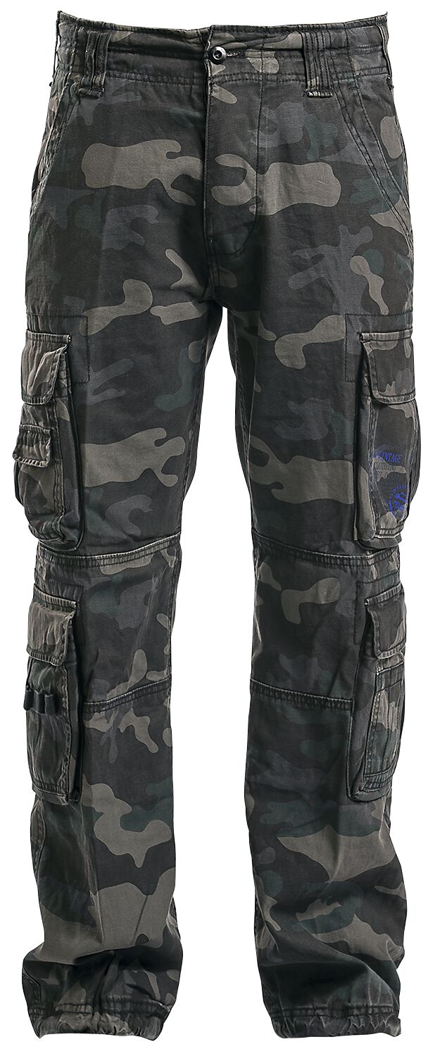 Brandit - Camouflage/Flecktarn Cargohose - Pure Vintage Trousers - XXL bis 6XL - für Männer - Größe 3XL - darkcamo