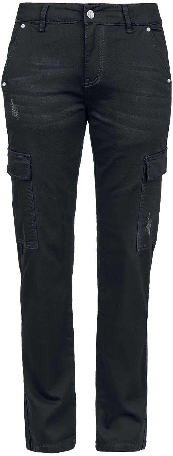 Rock Fashion - Black Premium by EMP Cargo Jeans für Damen in den Größen W28L32 verfügbar. Farbe: schwarz, Muster: Uni, Hauptmaterial: 80% Baumwolle, 17% Polyester, 3% Elasthan, Passform: Cargohose, Beinform: Gerade geschnitten, Medium Rise. - 0