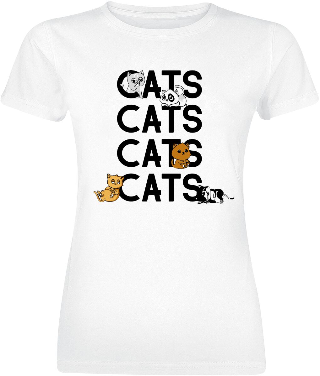 T-Shirt Manches courtes Fun de Tierisch - Cats Cats Cats Cats - L à XXL - pour Femme - blanc