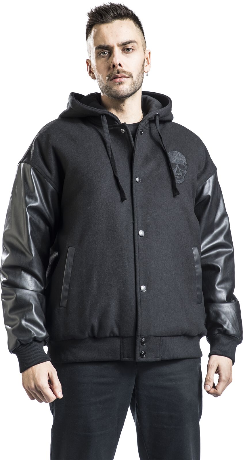 Collegejacket With Faux Leather Details Black Premium by EMP