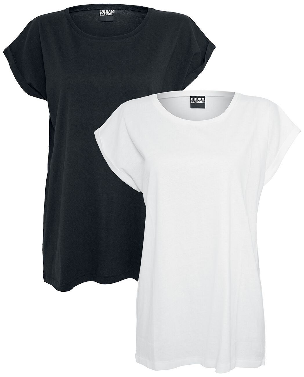 Urban Classics Ladies Extended Shoulder Tee Double Pack T-Shirt schwarz weiß in XS