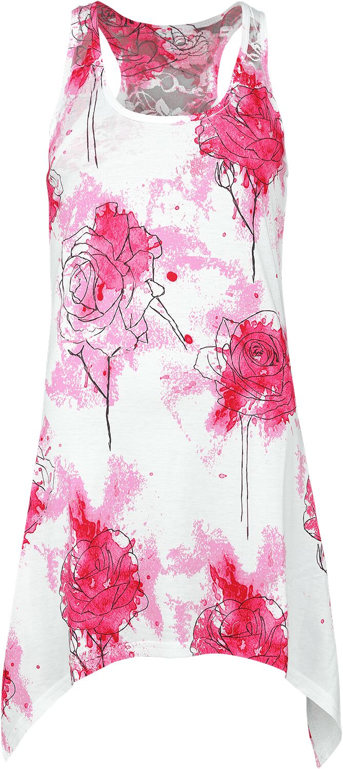 Innocent Top - Watercolour Rose Lace Panel Vest - S bis XXL - für Damen - Größe L - weiß/rosa