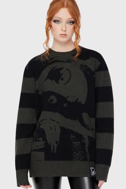 Killstar Gothic Knit jumper - Corpse Bride II - Emily Stripe Knitted Jumper - for Women - black-grey