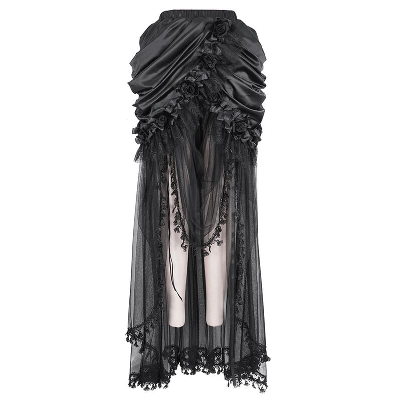 Devil Fashion - Goth Langt skjørt - EVA LADY Gothic style matte fabric folded soft dense mesh half length skirt - XS-S til 3XL-4XL - Damer - svart