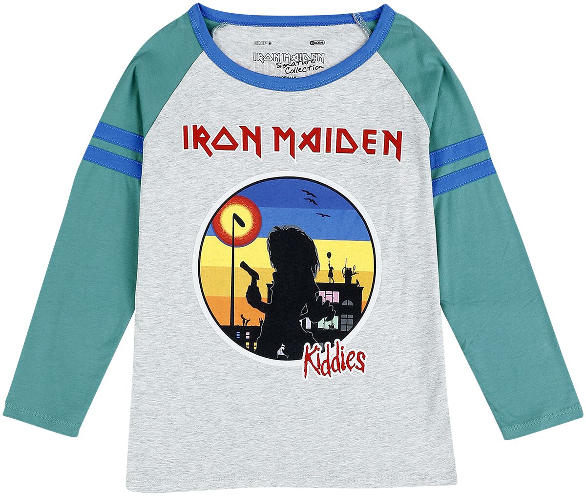 Levně Iron Maiden Kids - EMP Signature Collection detské tricko - dlouhý rukáv šedá/tyrkysová