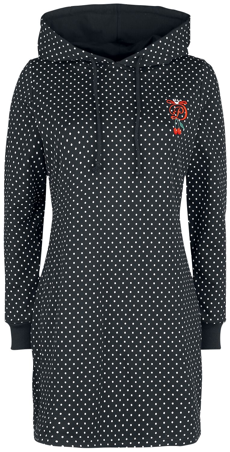 Pussy Deluxe Kurzes Kleid - Cherries Dots Hooded Sweatdress - XS bis L - für Damen - Größe XS - schwarz/weiß