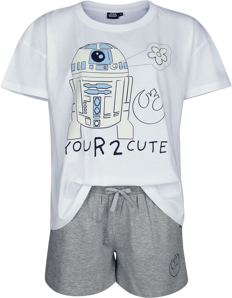 Star Wars - Anime Pyjamas - You R2 - D2 Cute - S XXL - för Dam - vit/grå