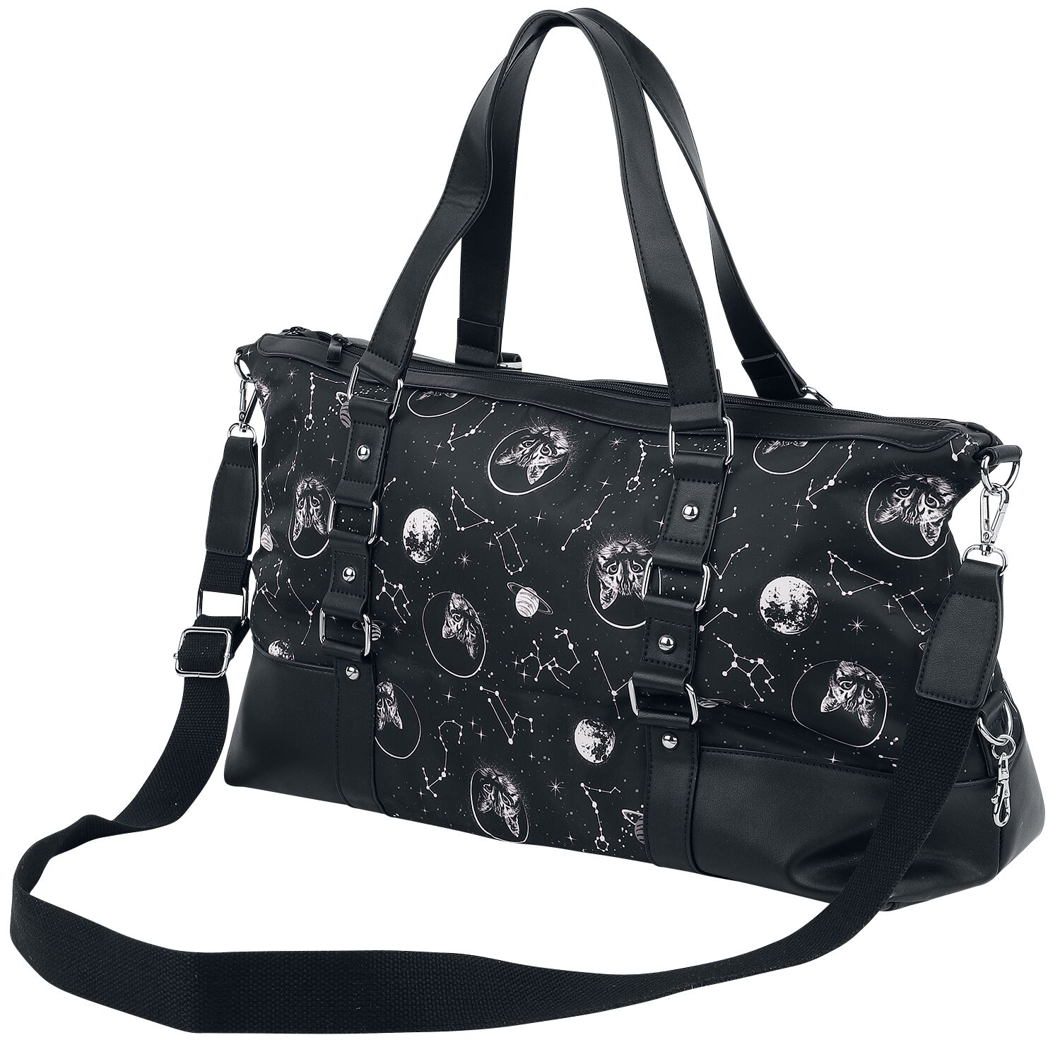 Banned Alternative - Gothic Handtasche - Space Cat - für Damen - schwarz/weiß