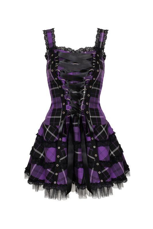 Hell Bunny - Rockabilly Kort klänning - HARLEY C DRESS - XS XXL - för Dam - svart/syrénlila