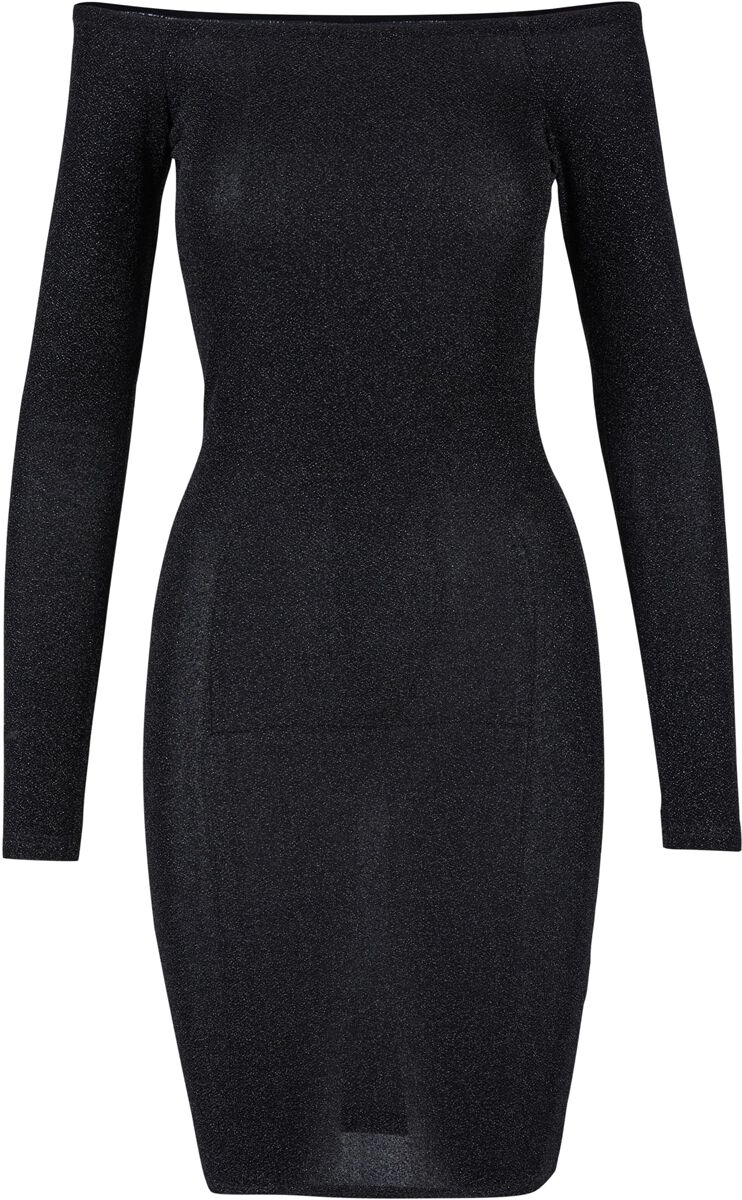 Urban Classics Kleid knielang - Ladies Off Shoulder Longsleeve Glitter Dress - XS bis L - für Damen - Größe L - schwarz