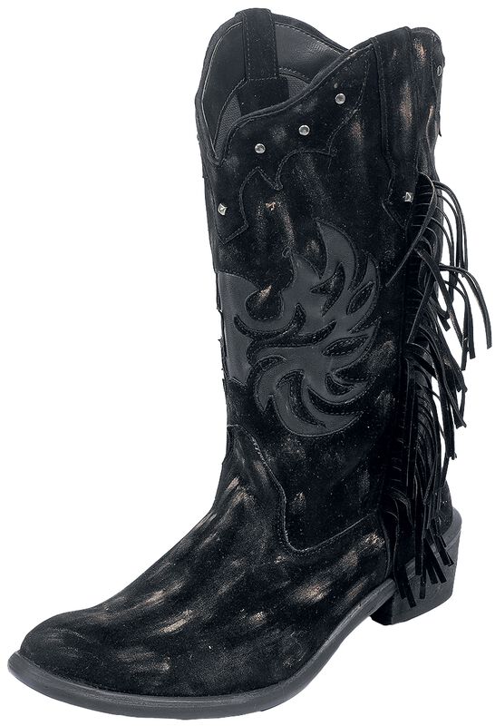 Dunkelbraune Cowboy-Boots mit Fransen und Nieten