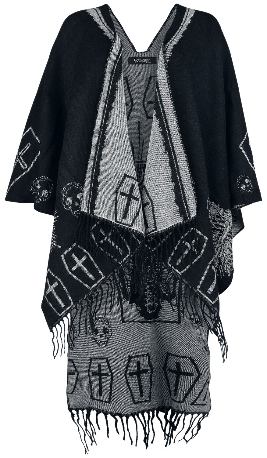 Cardigan Gothic de Gothicana by EMP - Skull and Coffin Poncho - Standard - pour Femme - noir
