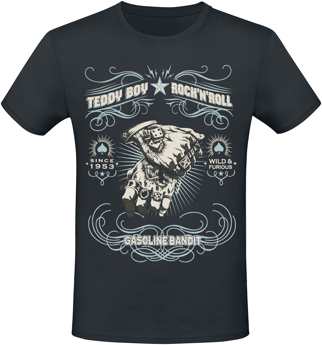 Image of T-Shirt Rockabilly di Gasoline Bandit - Teddy Boy - S a 4XL - Uomo - nero