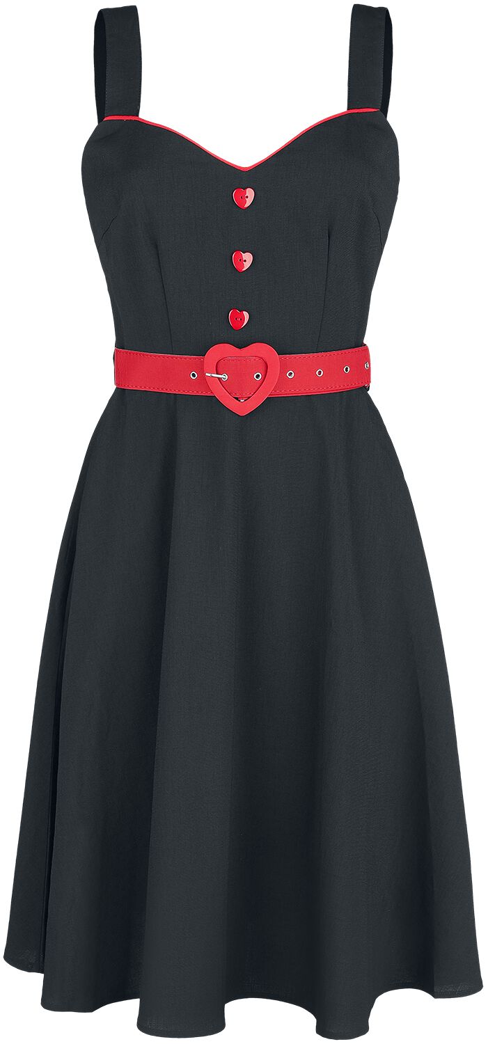 Image of Abito media lunghezza Rockabilly di Voodoo Vixen - Queen Heart Button Flare Dress - XS a 4XL - Donna - nero/rosso