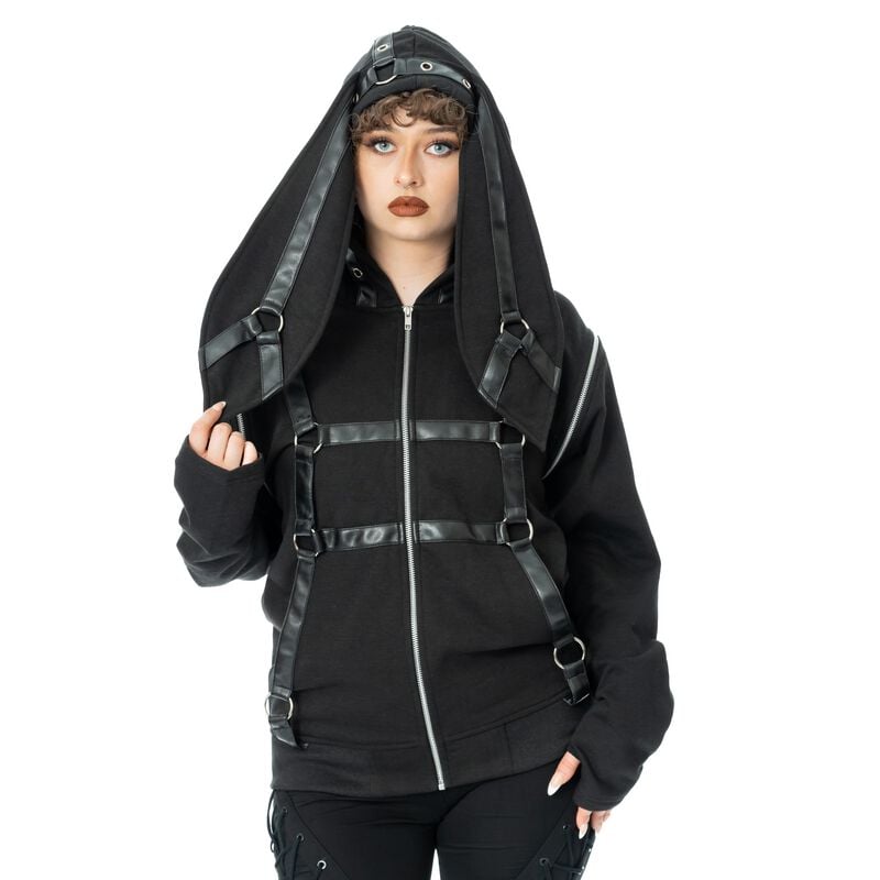 Felpa jogging Gothic di Cupcake Cult - Grim Bunny Hood - XS a 4XL - Donna - nero/rosso