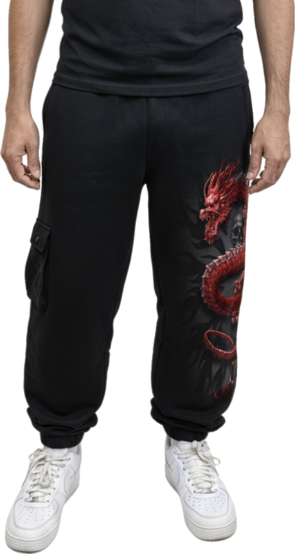 Thumbnail - Spiral Oriental Dragon - Casual Cargo Joggers Trainingshose schwarz in L