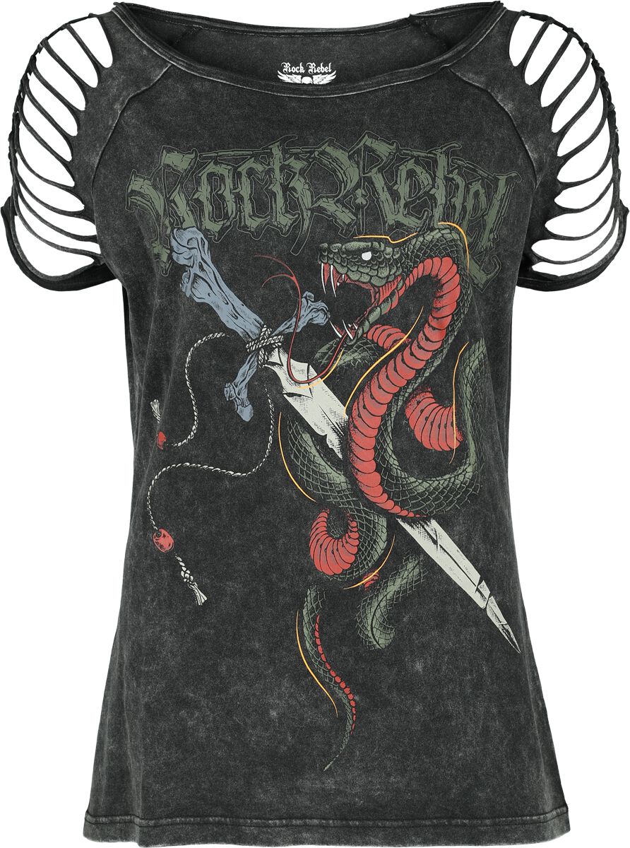 Image of T-Shirt di Rock Rebel by EMP - T-Shirt With Old School Print - S a XXL - Donna - grigio