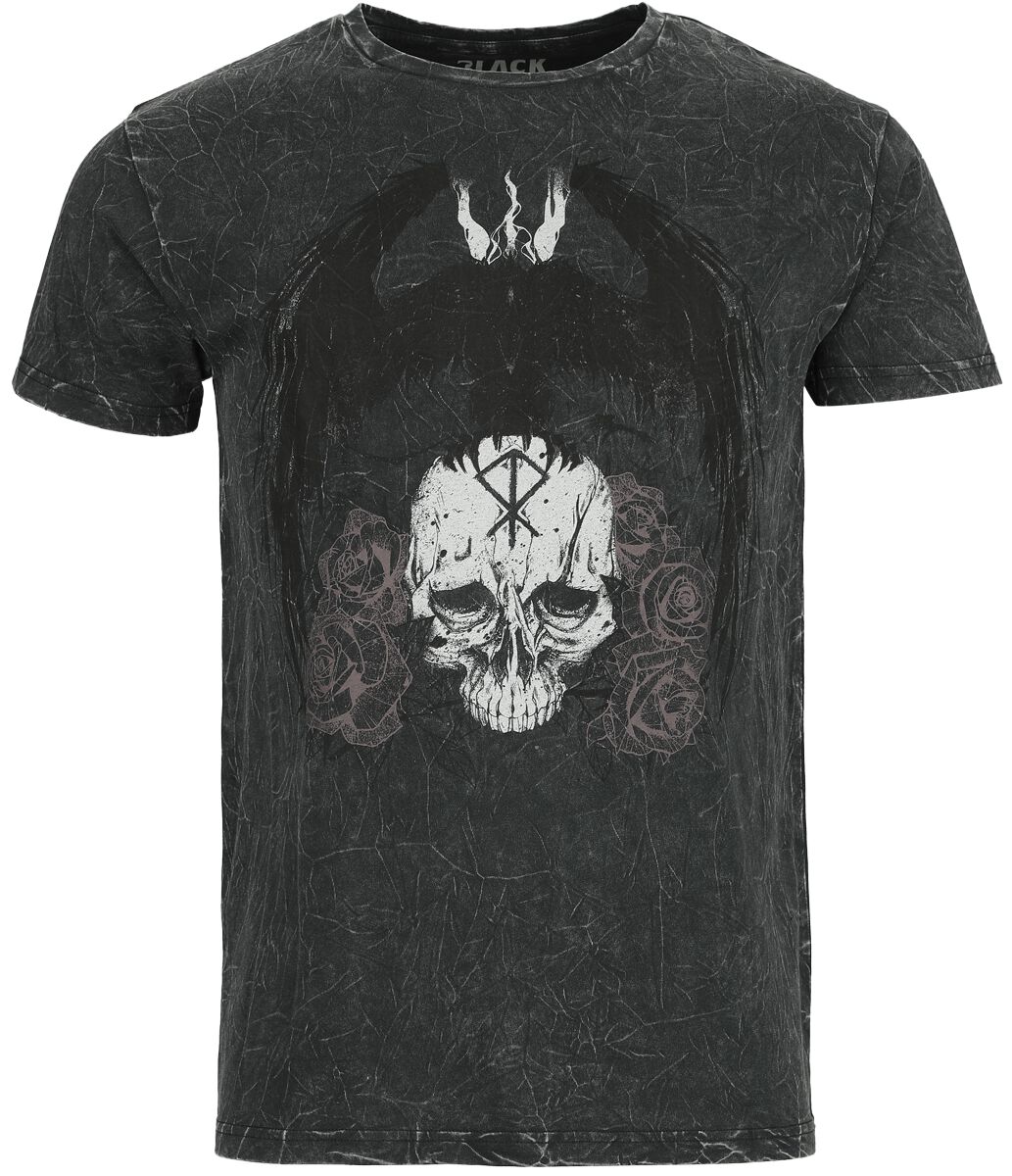 Image of T-Shirt di Black Premium by EMP - Black washed t-shirt with skull and crown print - S a XL - Uomo - grigio