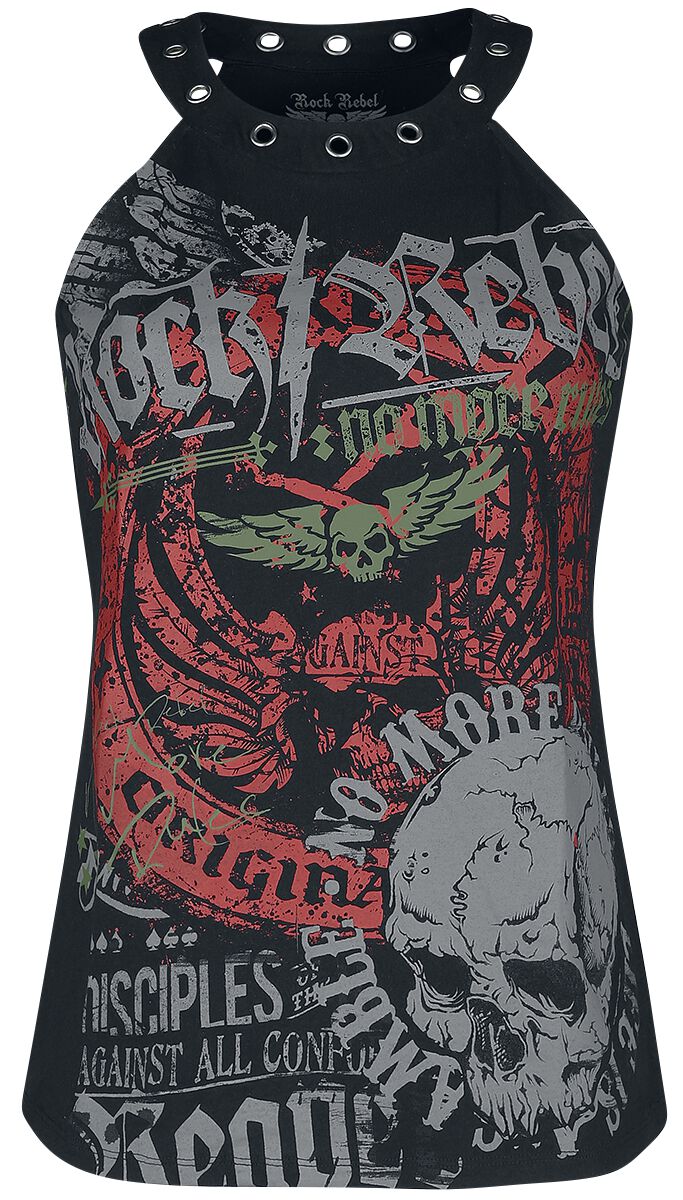 Rock Rebel by EMP Top mit Print und Ösen Rock Rebel Neckholder schwarz in XL