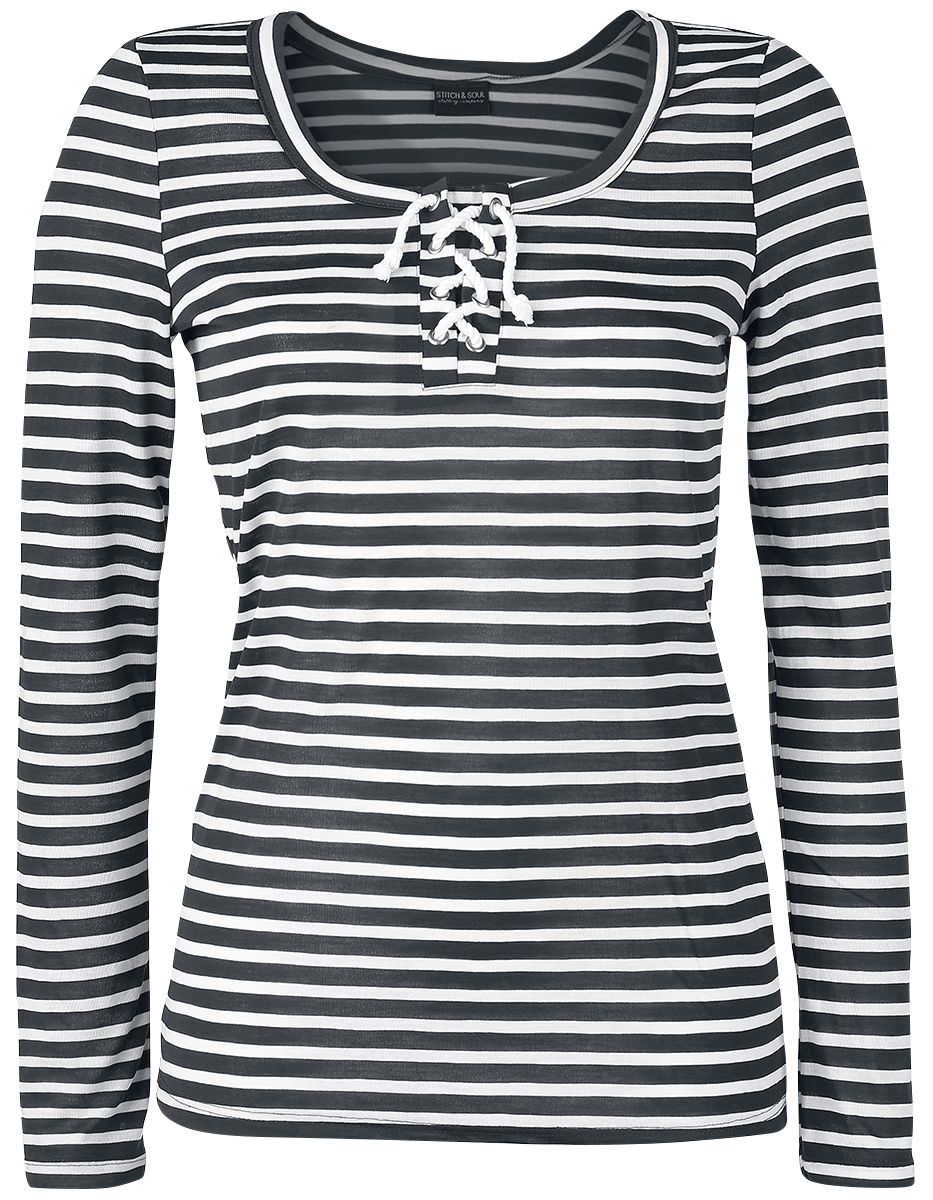 Stitch and Soul - Ladies Striped Shirt - Girls longsleeve - navy/off white image