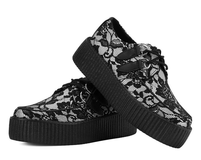 T.U.K. - Gothic Creepers - Viva Hi Creeper White Black - EU36 bis EU42 - für Damen - Größe EU39 - schwarz/weiß