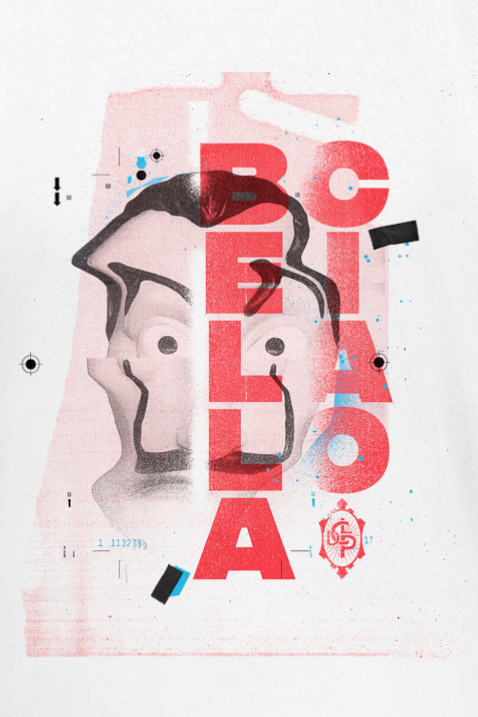 Haus des Geldes Warped Mask Collage T-Shirt weiß