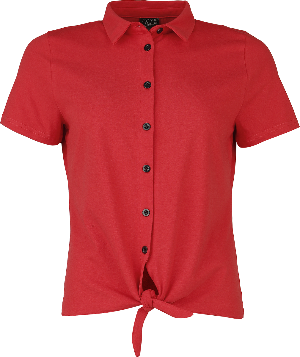 Camicia Maniche Corte Rockabilly di Pussy Deluxe - Asia Dreams Cat Fan Binding Blouse - Donna - rosso